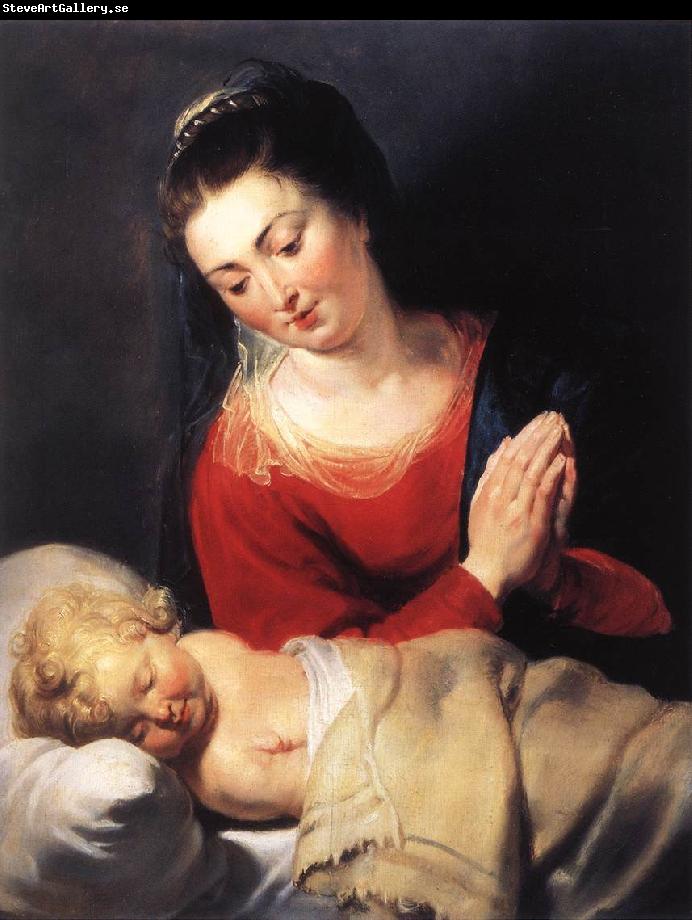 RUBENS, Pieter Pauwel Virgin in Adoration before the Christ Child f